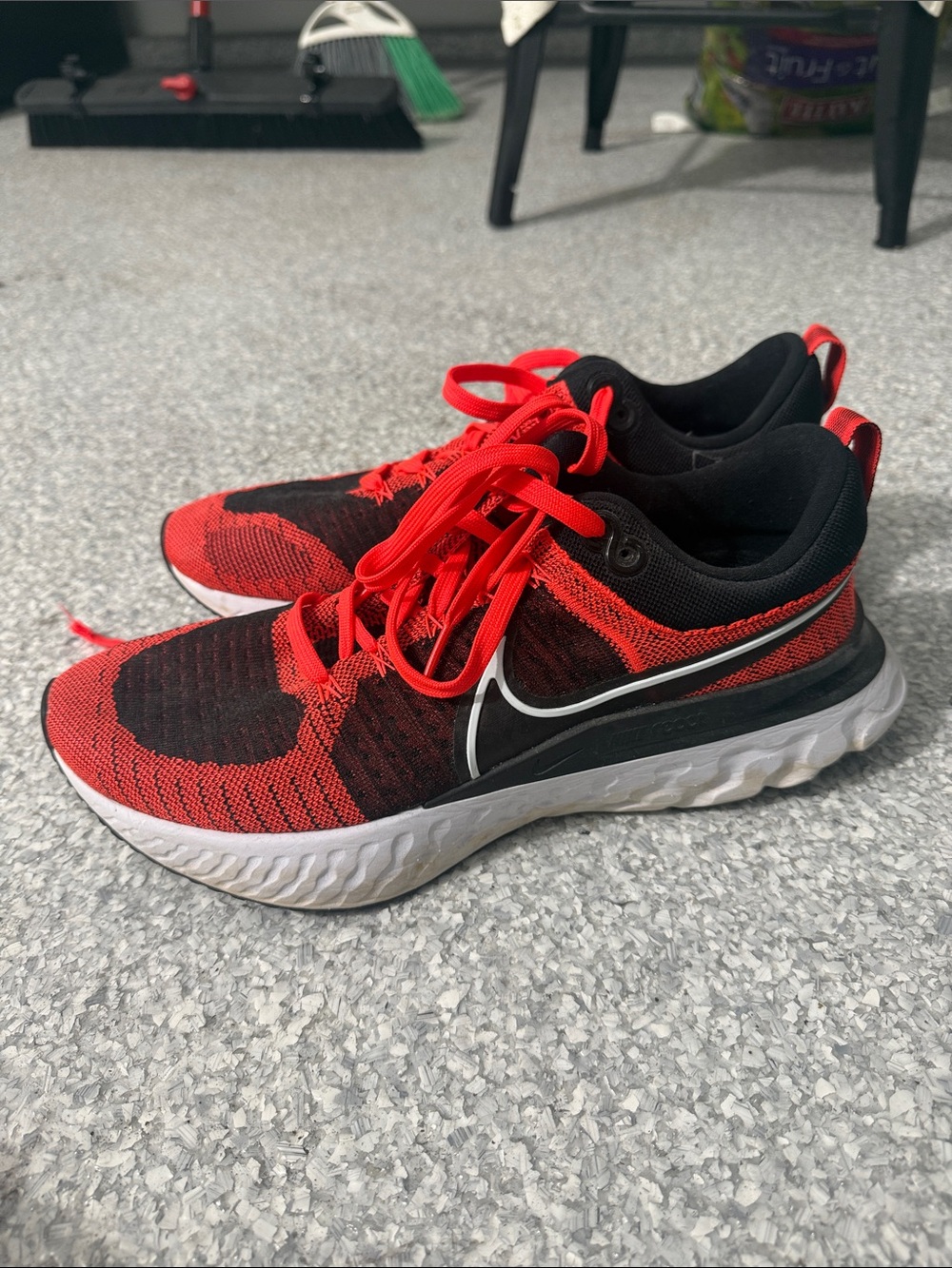 Nike Red and Black Knit Running Sneakers with White Swoosh